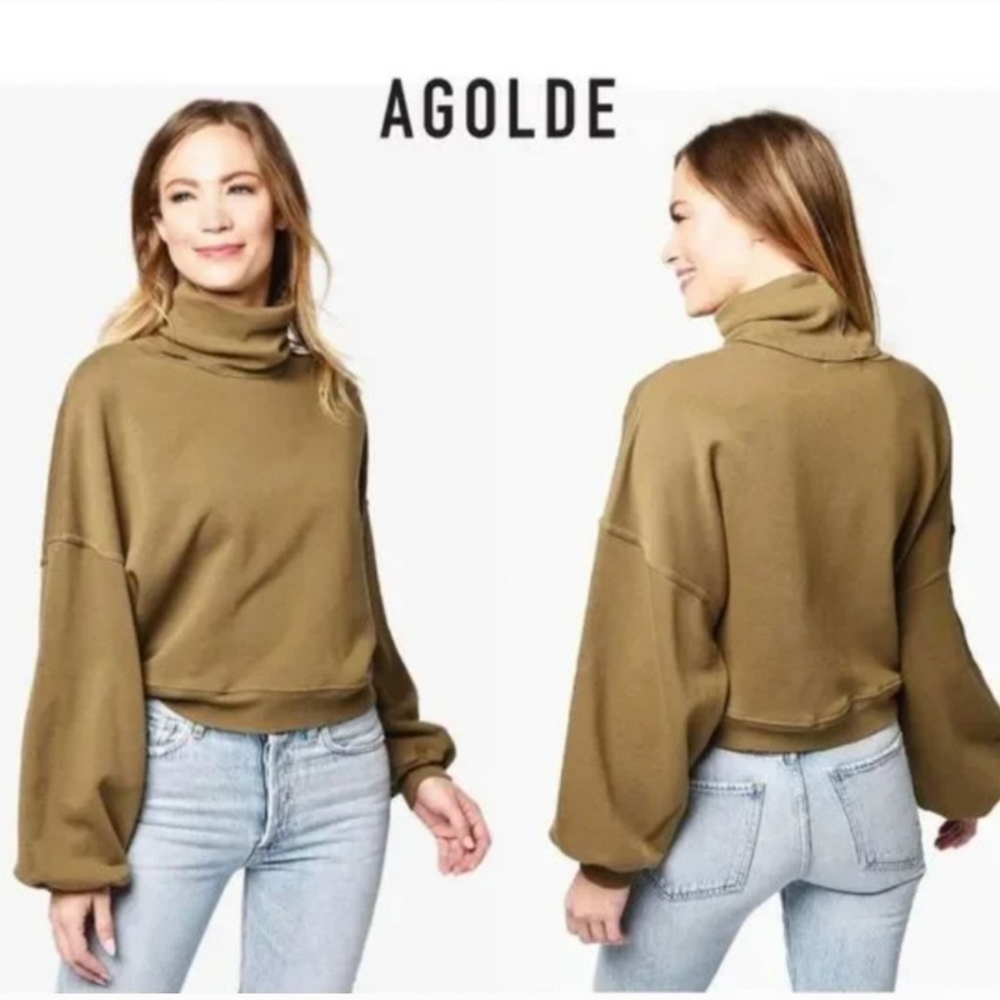 🤩New without tags Agolde cotton Ballon sleeve turtleneck sweatshirt size small
